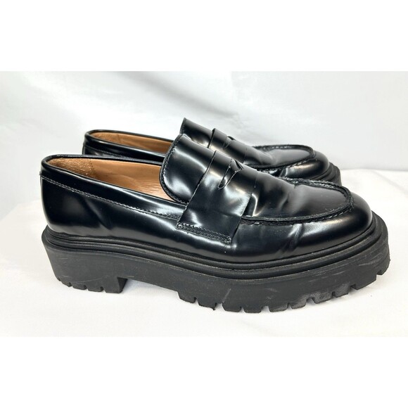 Thursday Boot Co. Penny Platform Lug Sole Loafer Black Leather Platform Sz 9.5 - Picture 1 of 9